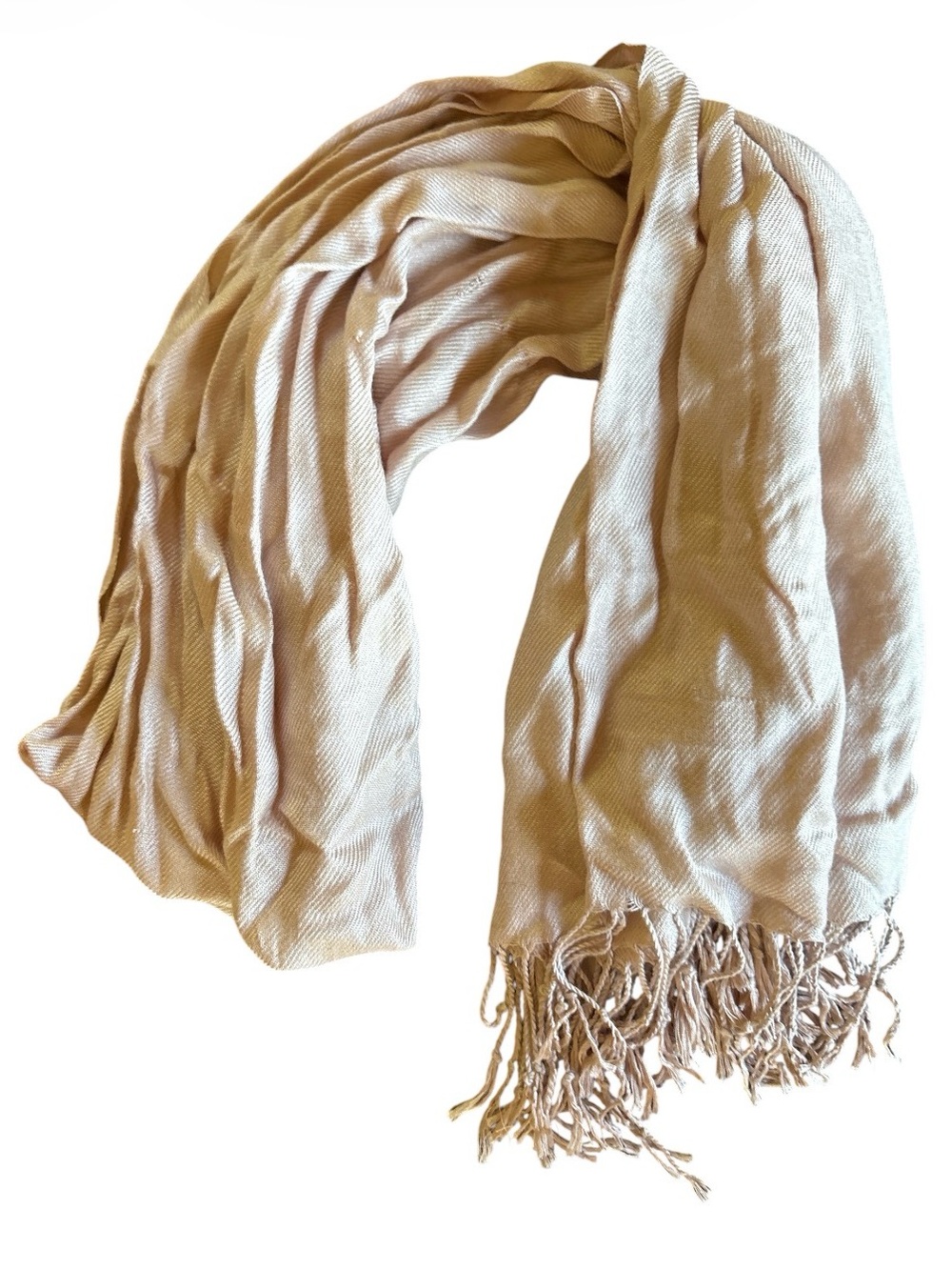 Pashmina Scarf Silk Vintage Y2K Champagne Color Fringed